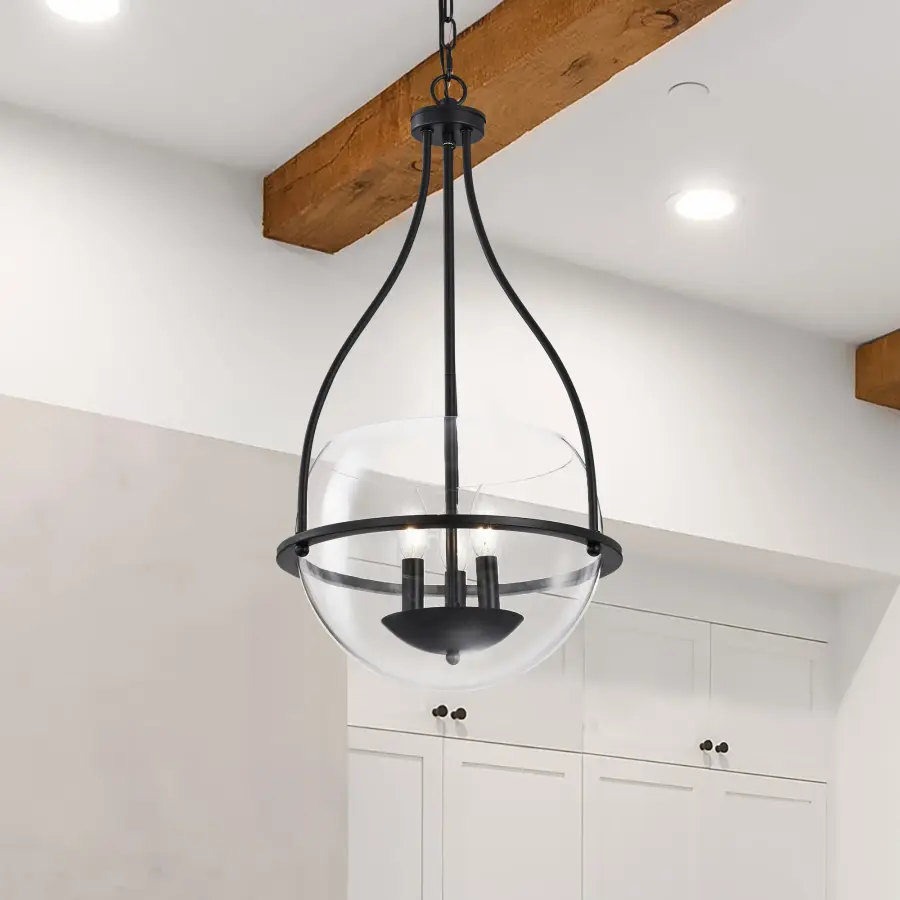 Amado 3-Light Pendant in Matte Black with Clear Glass - Image 17