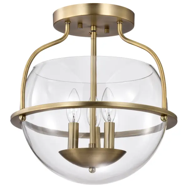The Amado semi flush mount combines classic charm with contemporary sensibility. Its vintage brass finish creates warm ambiance while the clear glass bowl showcases light beautifully. Perfect for bedrooms and dining rooms.