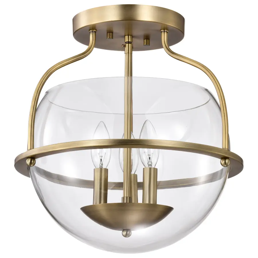 Amado 3-Light Semi Flush Mount in Vintage Brass - Image 1