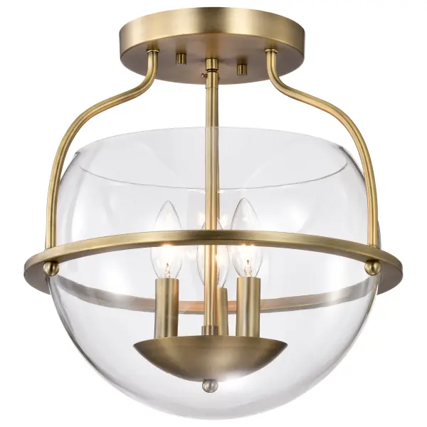 The Amado semi flush mount combines classic charm with contemporary sensibility. Its vintage brass finish creates warm ambiance while the clear glass bowl showcases light beautifully. Perfect for bedrooms and dining rooms. - alternate view