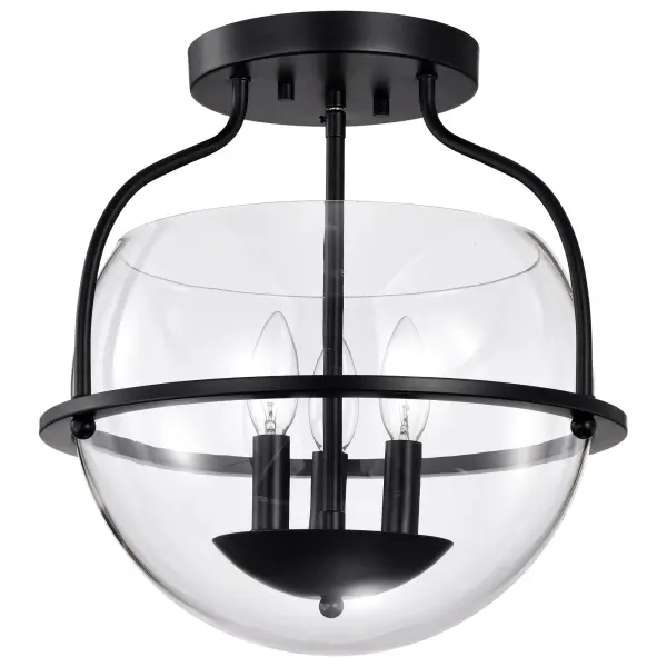 Amado 3-Light Semi-Flush Mount in Matte Black with Clear Glass - Image 1