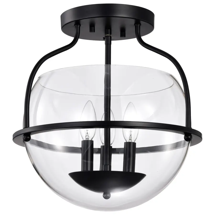 Amado 3-Light Semi-Flush Mount in Matte Black with Clear Glass - Image 1