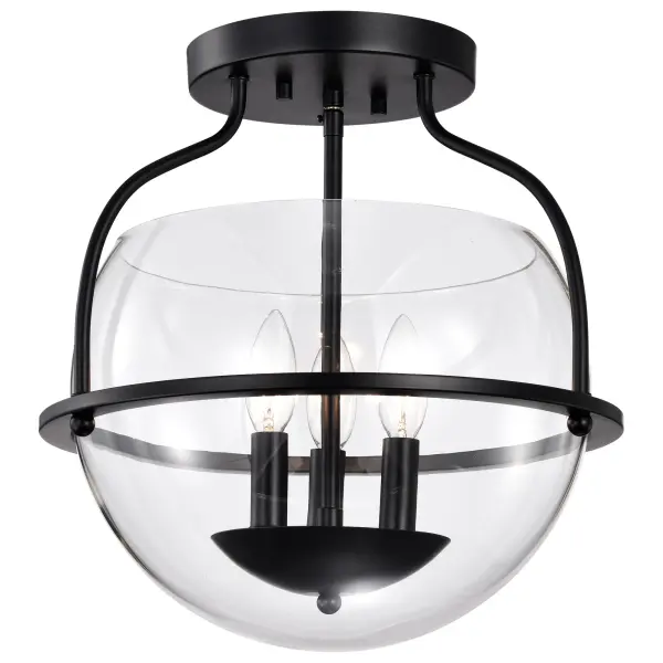 Amado 3-Light Semi-Flush Mount in Matte Black with Clear Glass - Image 2