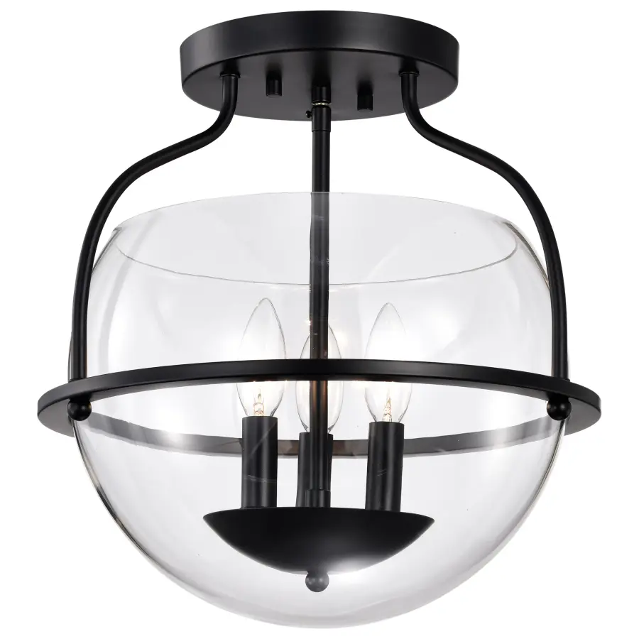 Amado 3-Light Semi-Flush Mount in Matte Black with Clear Glass - Image 2