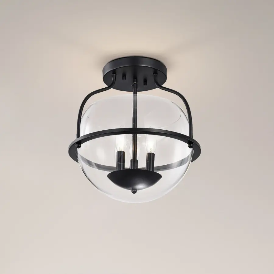 Amado 3-Light Semi-Flush Mount in Matte Black with Clear Glass - Image 15