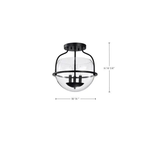 Amado 3-Light Semi-Flush Mount in Matte Black with Clear Glass - Image 16