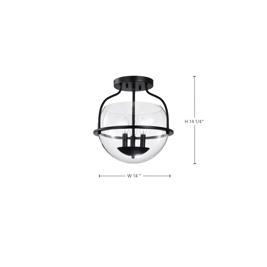 Amado 3-Light Semi-Flush Mount in Matte Black with Clear Glass - Image 16