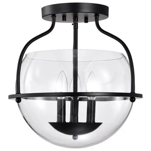 Amado 3-Light Semi-Flush Mount in Matte Black with Clear Glass - Image 3