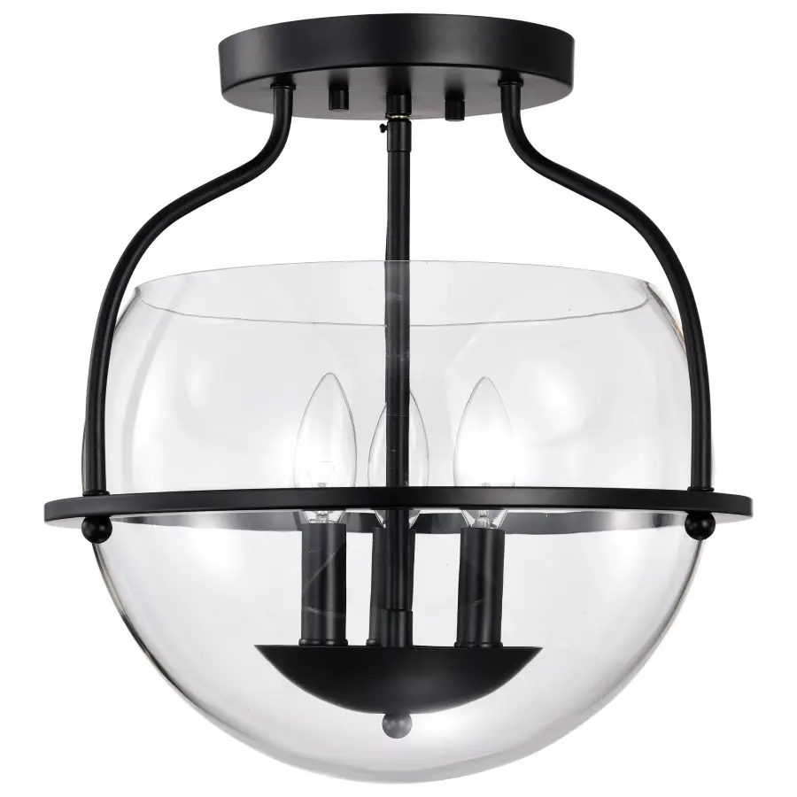 Amado 3-Light Semi-Flush Mount in Matte Black with Clear Glass - Image 3