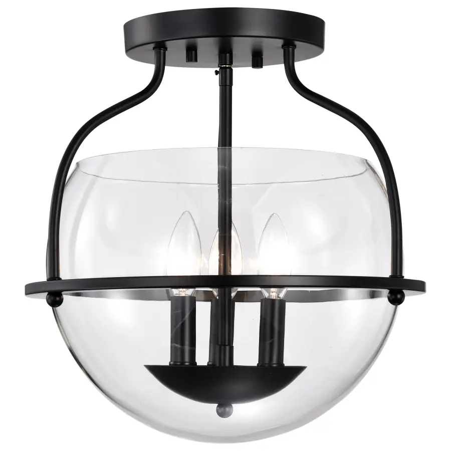 Amado 3-Light Semi-Flush Mount in Matte Black with Clear Glass - Image 4