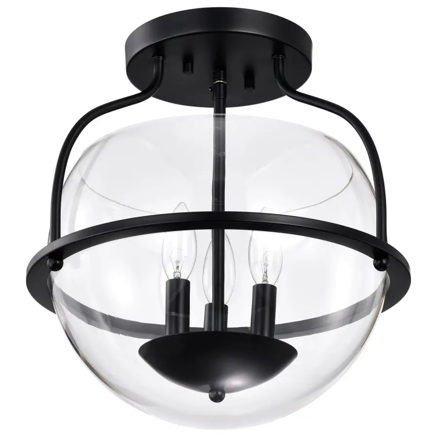 Amado 3-Light Semi-Flush Mount in Matte Black with Clear Glass - Image 5