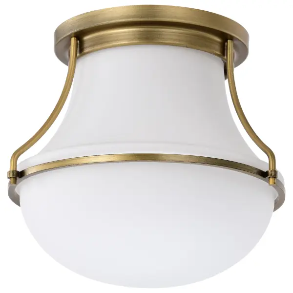 Valdora 1-Light Flush Mount in Natural Brass with White Opal Glass - Image 1