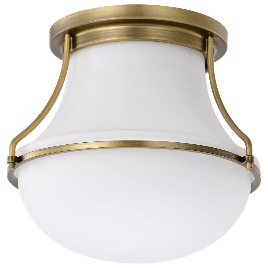 Valdora 1-Light Flush Mount in Natural Brass with White Opal Glass - Image 1
