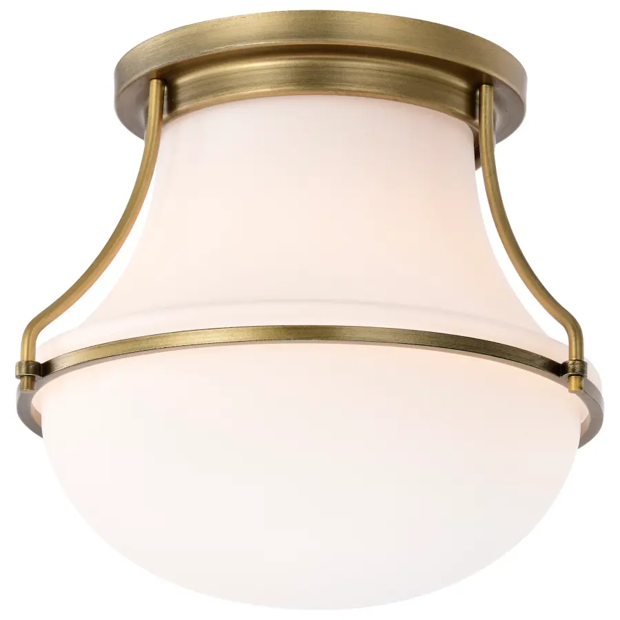 Valdora 1-Light Flush Mount in Natural Brass with White Opal Glass - Image 2