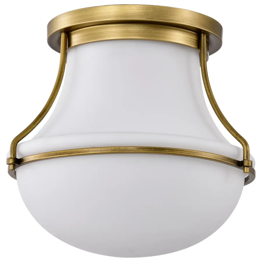 Valdora 1-Light Flush Mount in Natural Brass with White Opal Glass - Image 1
