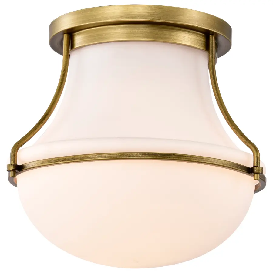 Valdora 1-Light Flush Mount in Natural Brass with White Opal Glass - Image 2