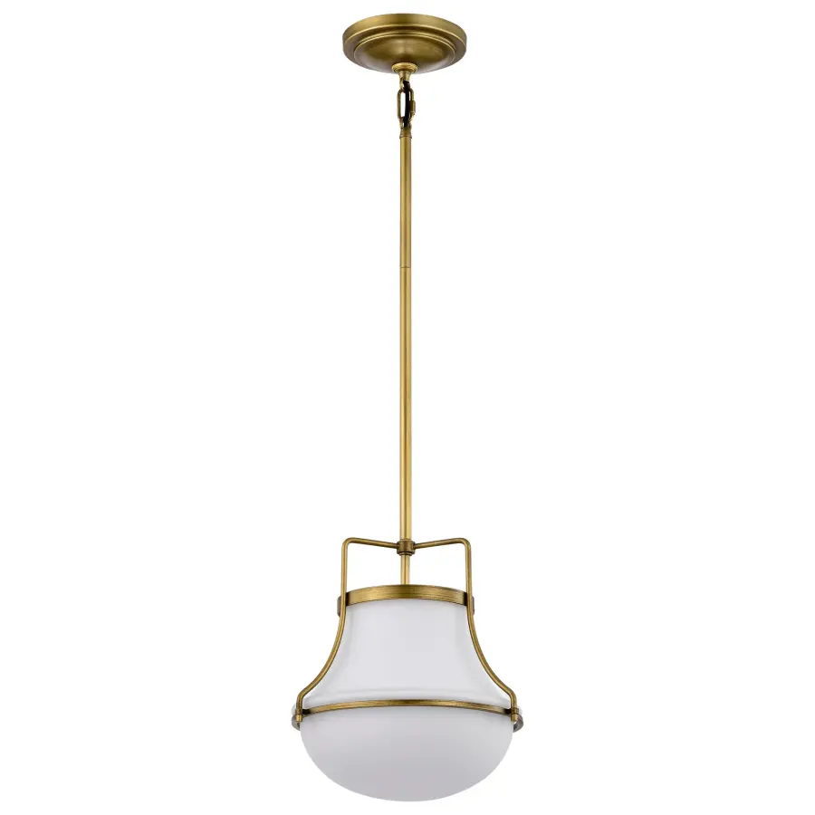 Valdora 1-Light Pendant in Natural Brass with White Opal Glass - Image 1