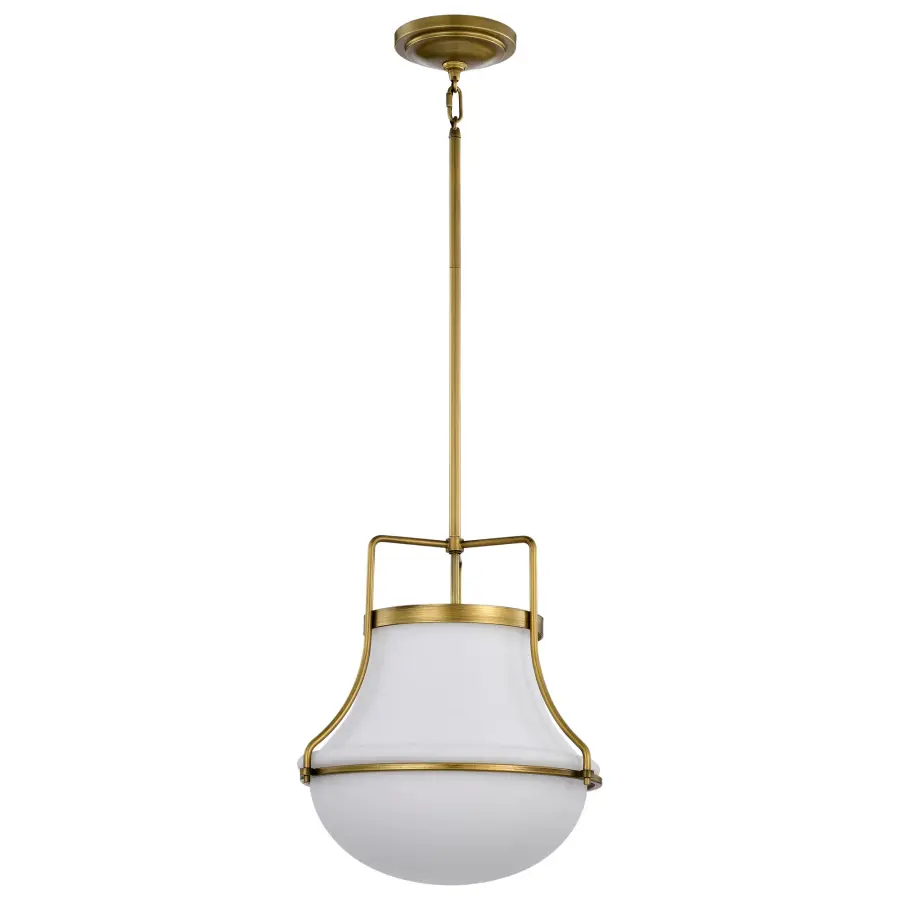 Valdora 1-Light Pendant in Natural Brass with White Opal Glass - Image 1