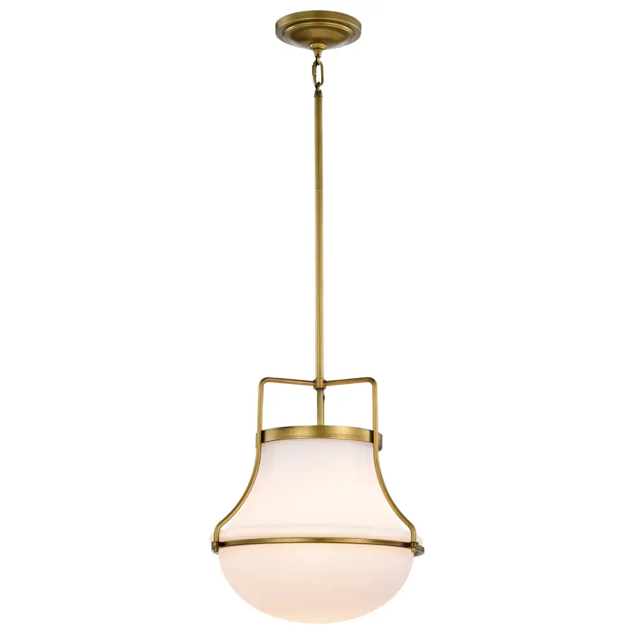 Valdora 1-Light Pendant in Natural Brass with White Opal Glass - Image 2