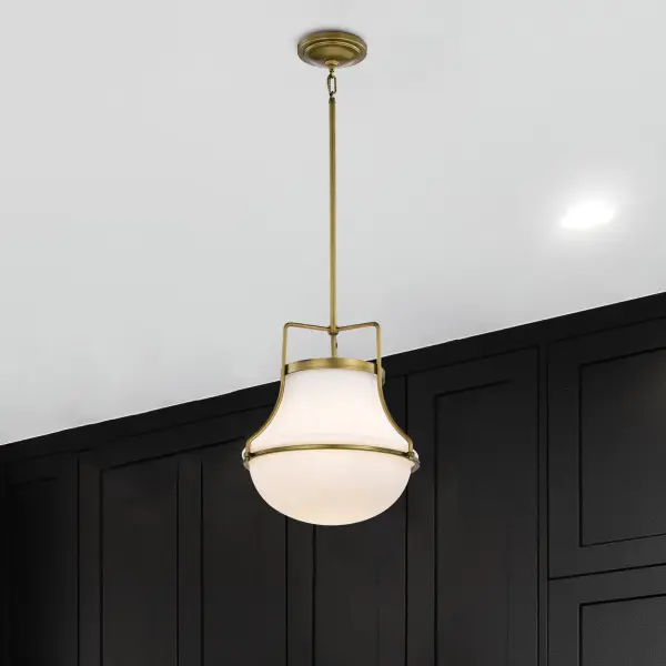Valdora 1-Light Pendant in Natural Brass with White Opal Glass - Image 16