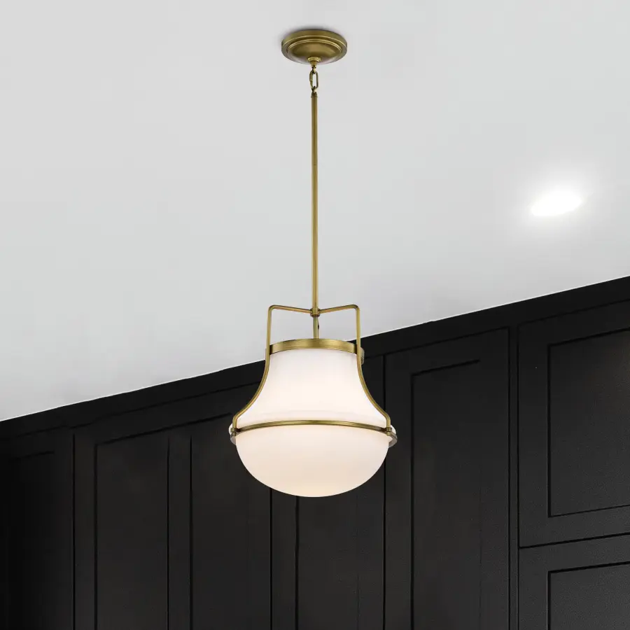 Valdora 1-Light Pendant in Natural Brass with White Opal Glass - Image 16