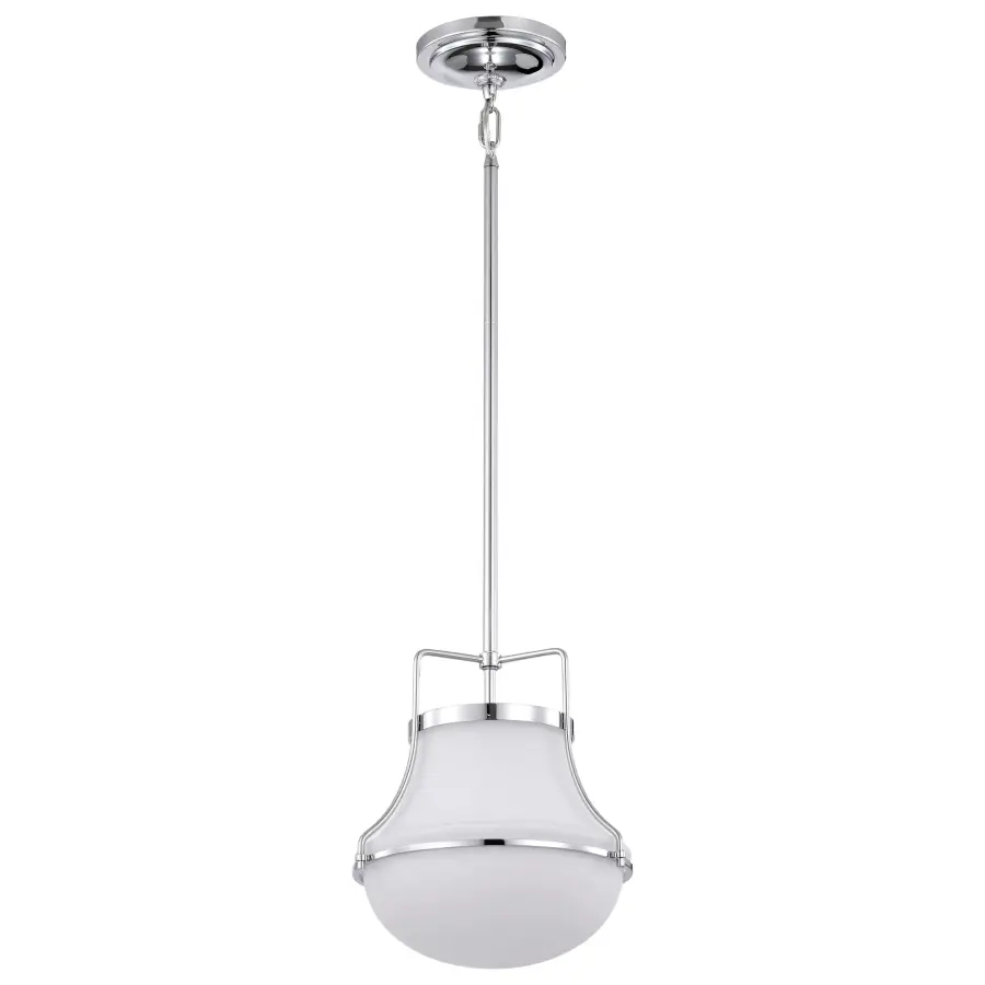 Valdora 1-Light Pendant in Polished Nickel with White Opal Glass - Image 1
