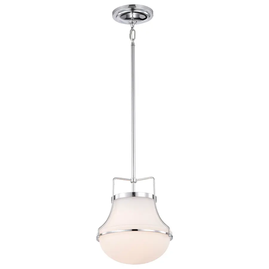 Valdora 1-Light Pendant in Polished Nickel with White Opal Glass - Image 2