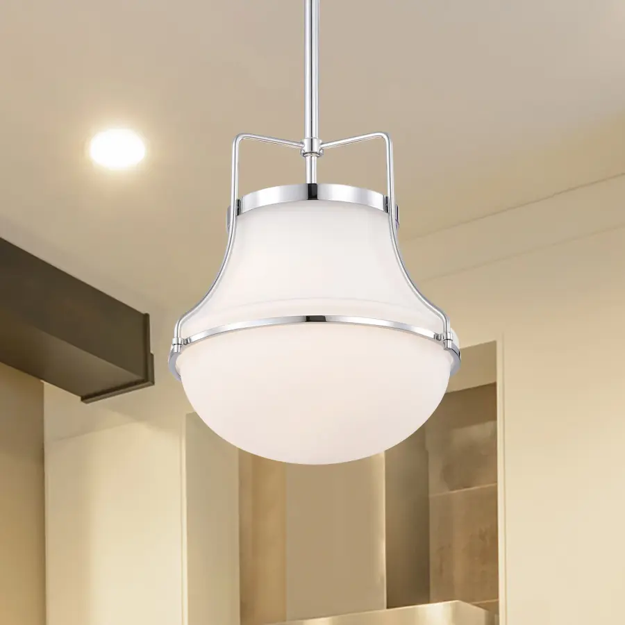 Valdora 1-Light Pendant in Polished Nickel with White Opal Glass - Image 16