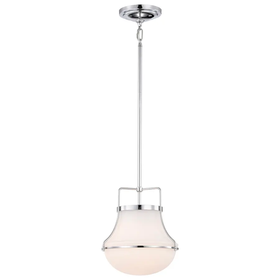Valdora 1-Light Pendant in Polished Nickel with White Opal Glass - Image 6