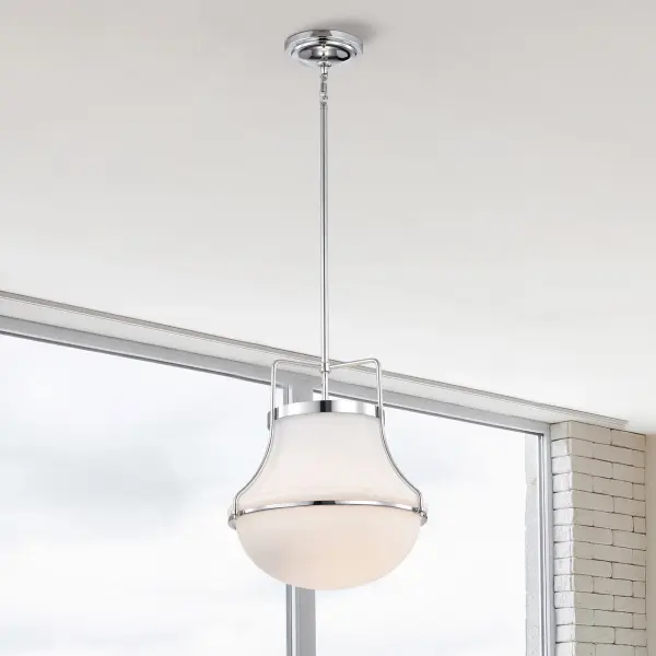 Valdora 1-Light Pendant in Polished Nickel with White Opal Glass - Image 16