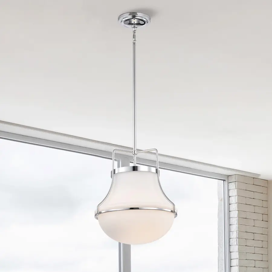 Valdora 1-Light Pendant in Polished Nickel with White Opal Glass - Image 16