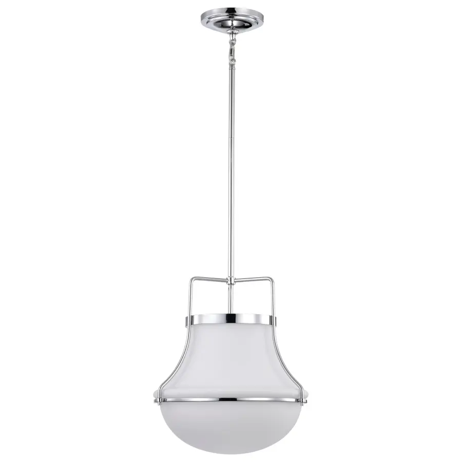 Valdora 1-Light Pendant in Polished Nickel with White Opal Glass - Image 3