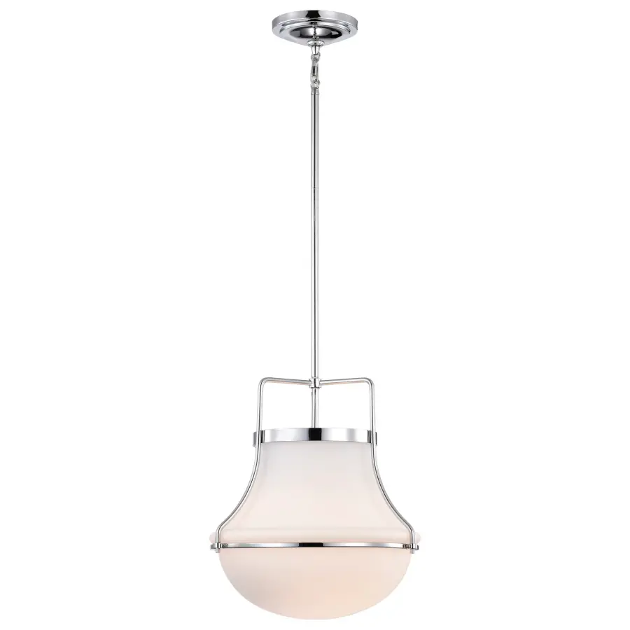 Valdora 1-Light Pendant in Polished Nickel with White Opal Glass - Image 4