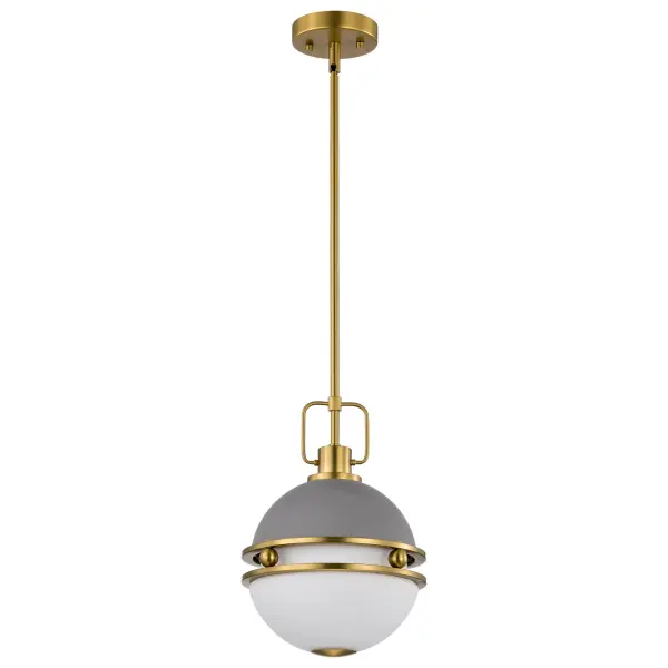 Everton 1-Light Pendant in Matte Gray & Brass with Etched Opal Glass - Image 1