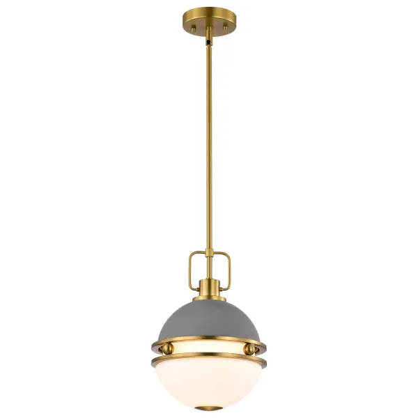 Everton 1-Light Pendant in Matte Gray & Brass with Etched Opal Glass - Image 2