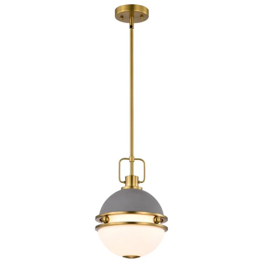 Everton 1-Light Pendant in Matte Gray & Brass with Etched Opal Glass - Image 2