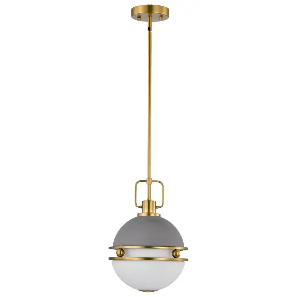 Everton 1-Light Pendant in Matte Gray & Brass with Etched Opal Glass - Image 3