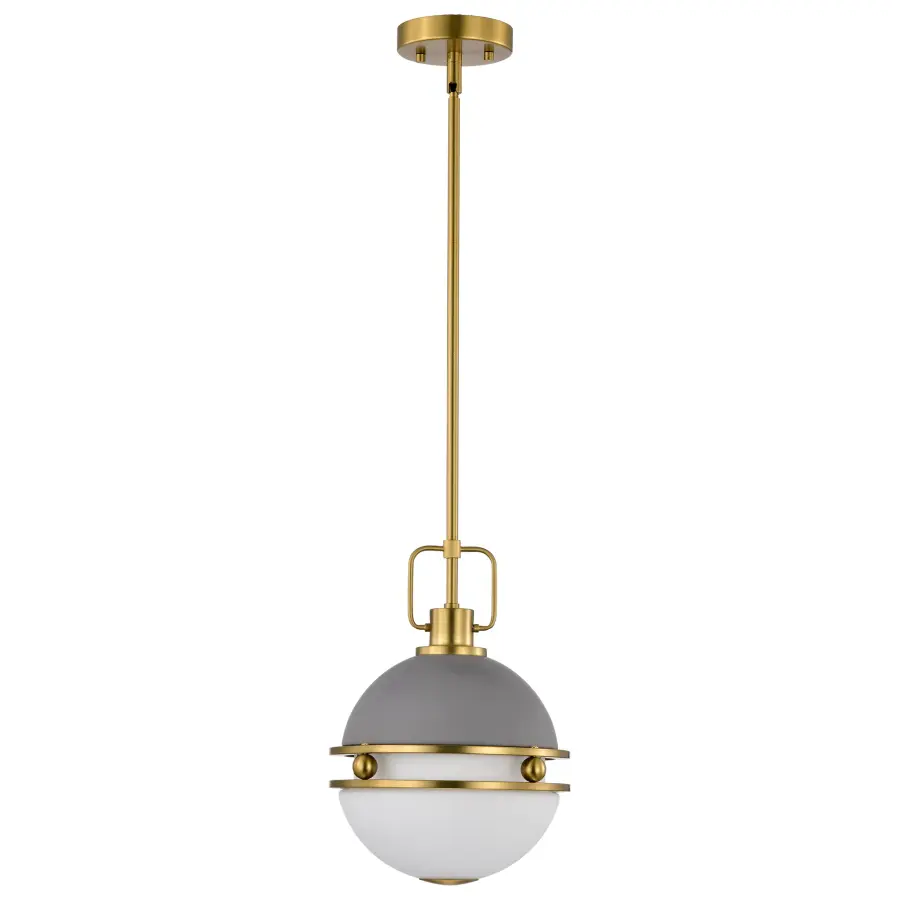 Everton 1-Light Pendant in Matte Gray & Brass with Etched Opal Glass - Image 3