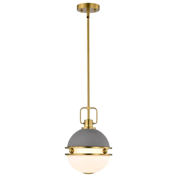 Everton 1-Light Pendant in Matte Gray & Brass with Etched Opal Glass - Image 4