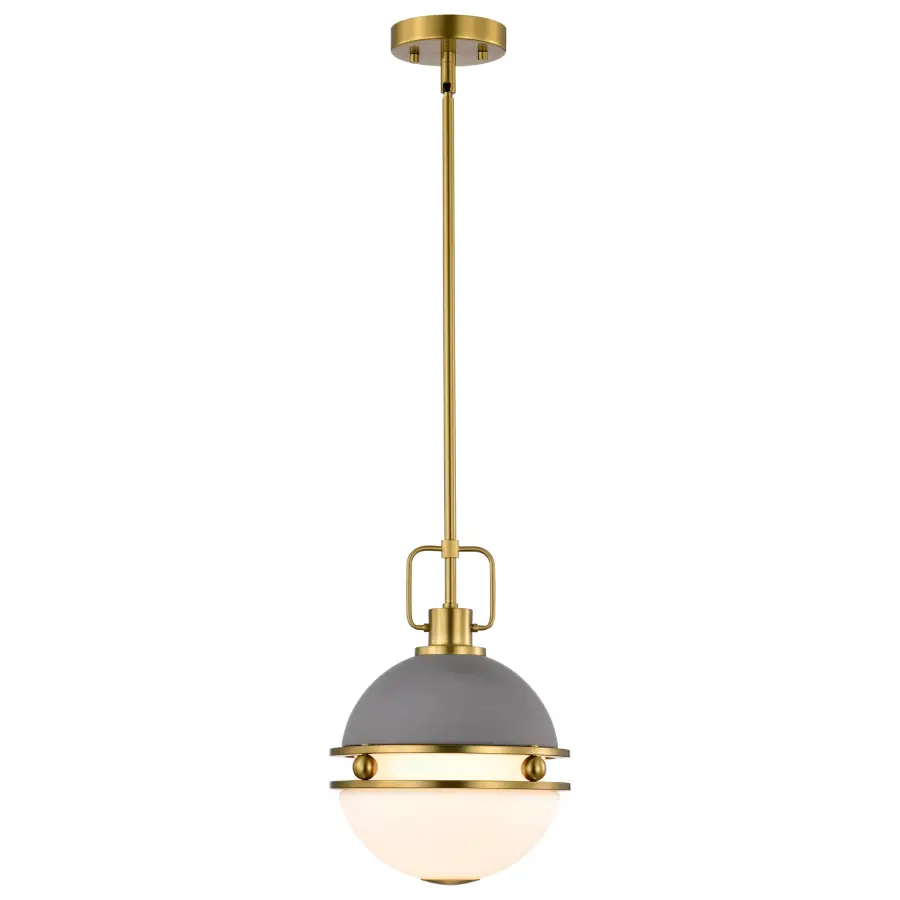 Everton 1-Light Pendant in Matte Gray & Brass with Etched Opal Glass - Image 4