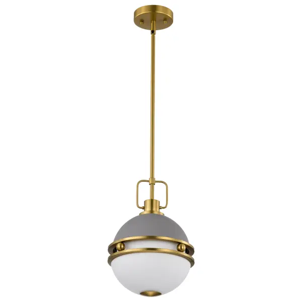 Everton 1-Light Pendant in Matte Gray & Brass with Etched Opal Glass - Image 5