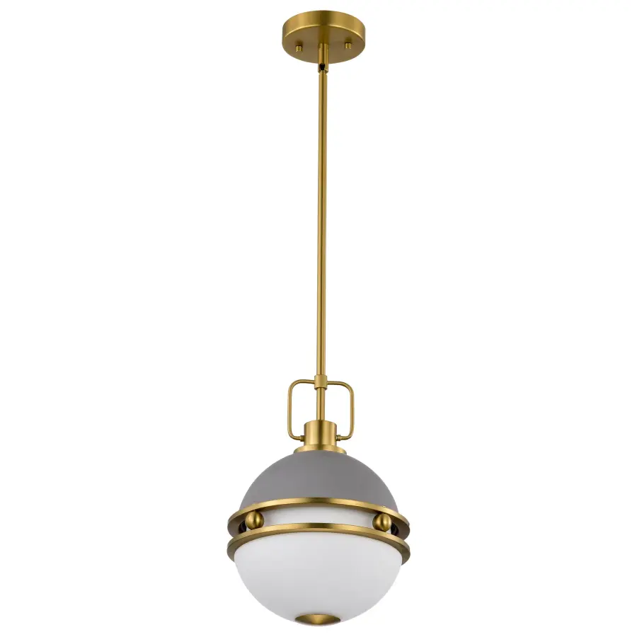 Everton 1-Light Pendant in Matte Gray & Brass with Etched Opal Glass - Image 5