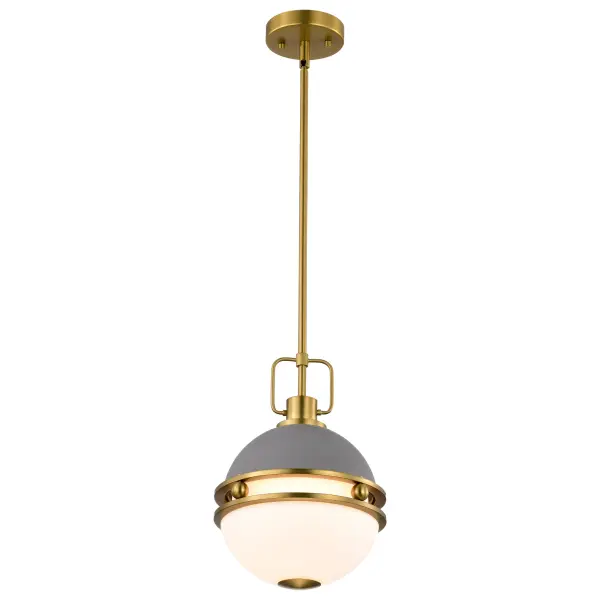 Everton 1-Light Pendant in Matte Gray & Brass with Etched Opal Glass - Image 6