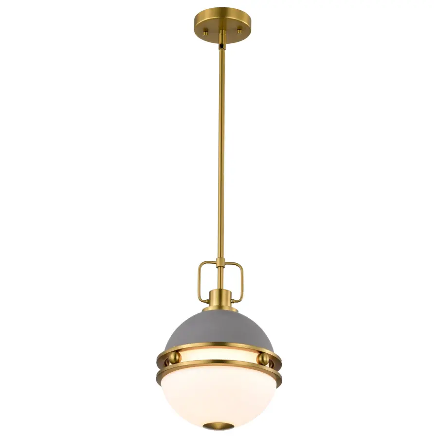 Everton 1-Light Pendant in Matte Gray & Brass with Etched Opal Glass - Image 6
