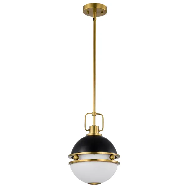 Everton 1-Light Pendant in Matte Black & Brass with Etched Opal Glass - Image 1