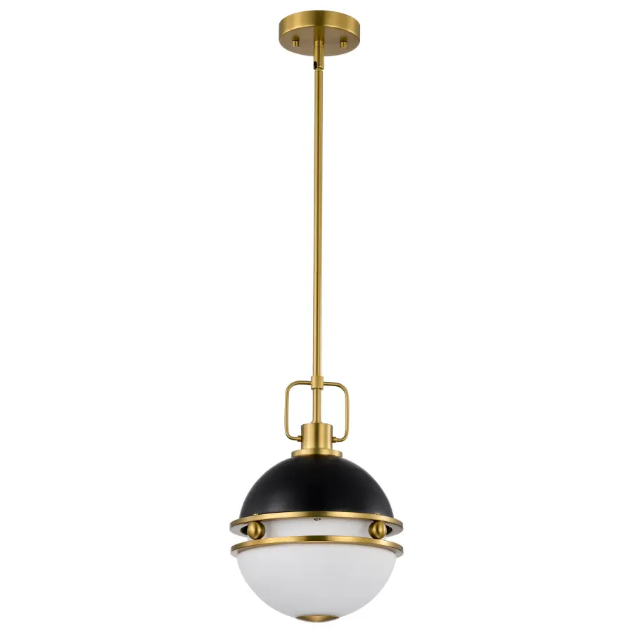 Everton 1-Light Pendant in Matte Black & Brass with Etched Opal Glass - Image 1