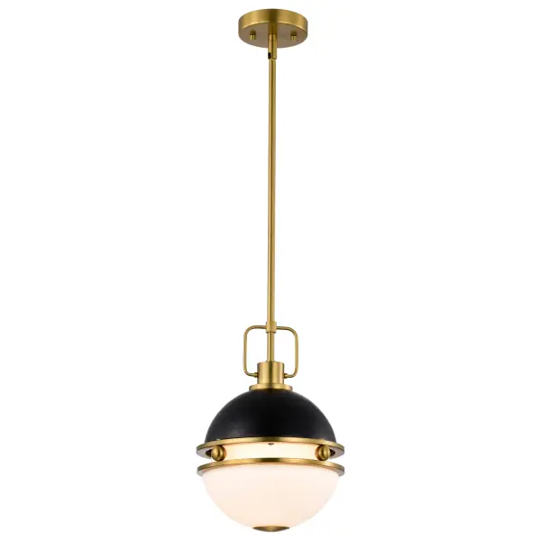 Everton 1-Light Pendant in Matte Black & Brass with Etched Opal Glass - Image 2