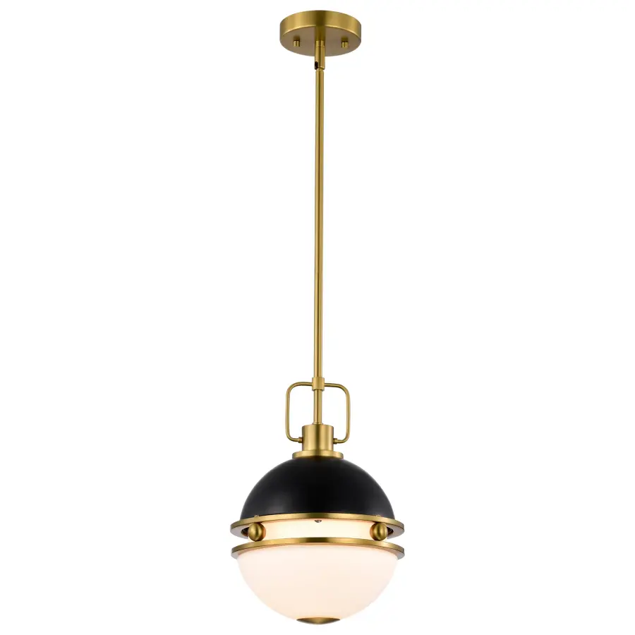 Everton 1-Light Pendant in Matte Black & Brass with Etched Opal Glass - Image 2
