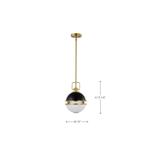 Everton 1-Light Pendant in Matte Black & Brass with Etched Opal Glass - Image 16