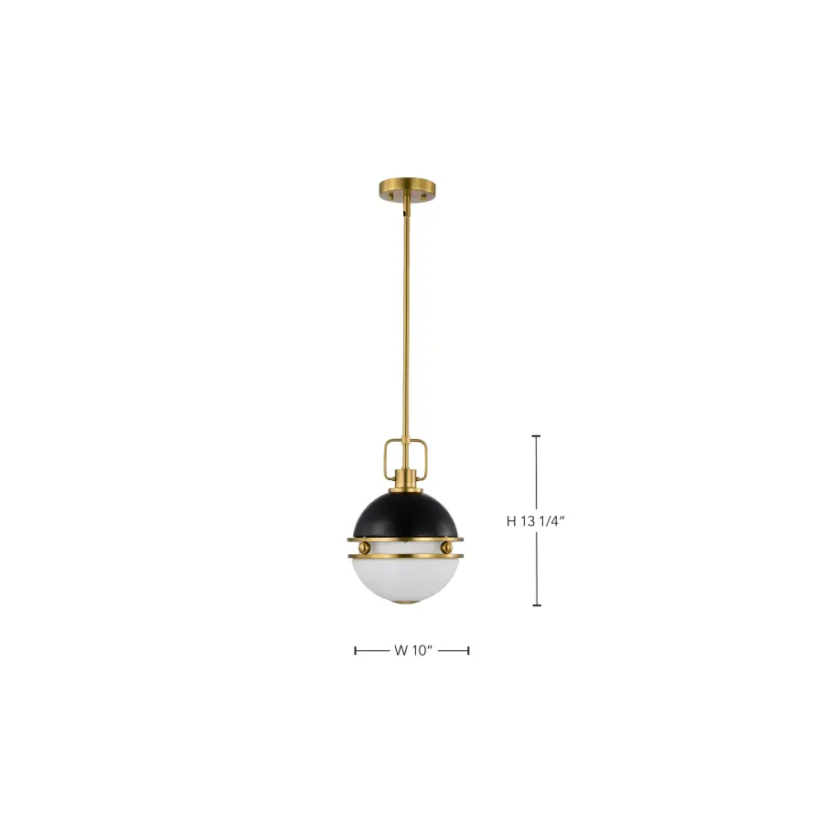 Everton 1-Light Pendant in Matte Black & Brass with Etched Opal Glass - Image 16